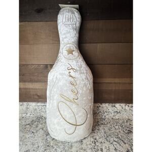 NWT Glitz and Glam Cheers Champagne Bottle Plush Pillow, Gold & White